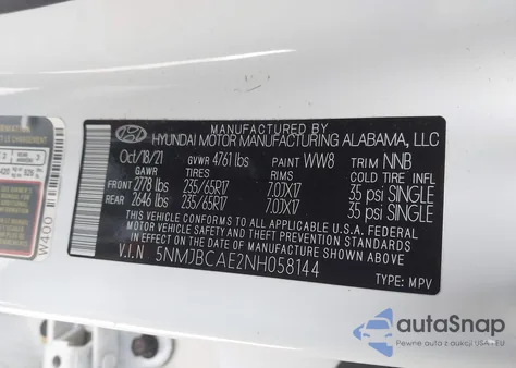 2022 Hyundai Tucson Sel z USA, uszkodzony, nr VIN 5NMJBCAE2NH058144